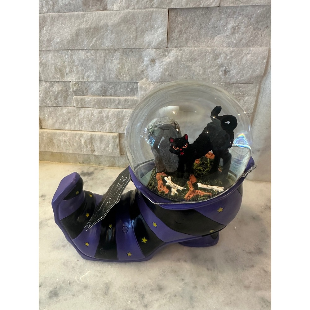 Bella Lux Halloween Black Cat Tombstone Snow Globe Witch Boot Purple Black NWT
